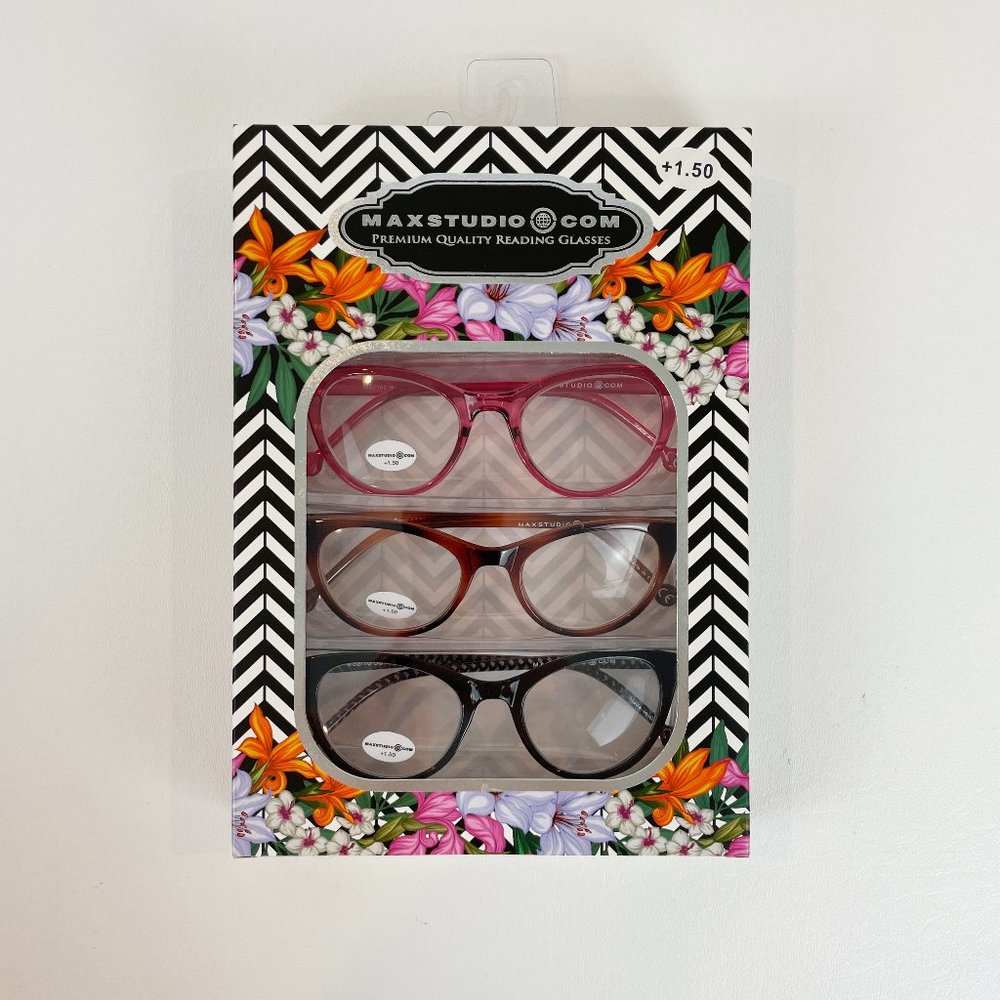 MaxStudio.com +1.50 Reading Glasses Black Honey Berry